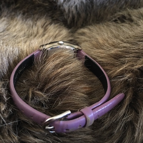 Ladies diamond plum genuine leather band watch - Picture 2 of 8